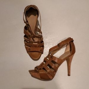 Marc Fisher Tan Strappy Open Toe Platform Heel